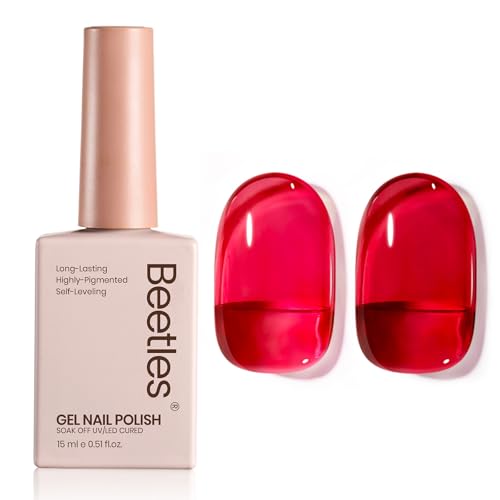 Beetles Jelly Red Gel Nail Polish - 15ML Red Neutral Sheer Gel Polish Translucent Effect Soak Off UV French Nail Art Manicure Salon Gift for Women