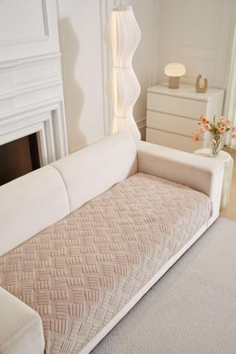 Image of HOMETHREADS Innovative Premium Velvet Sofa Cover Mat with PVC Backing for Non-Slip Comfort (L Beige, 1 Seater Large | 70x90cm)