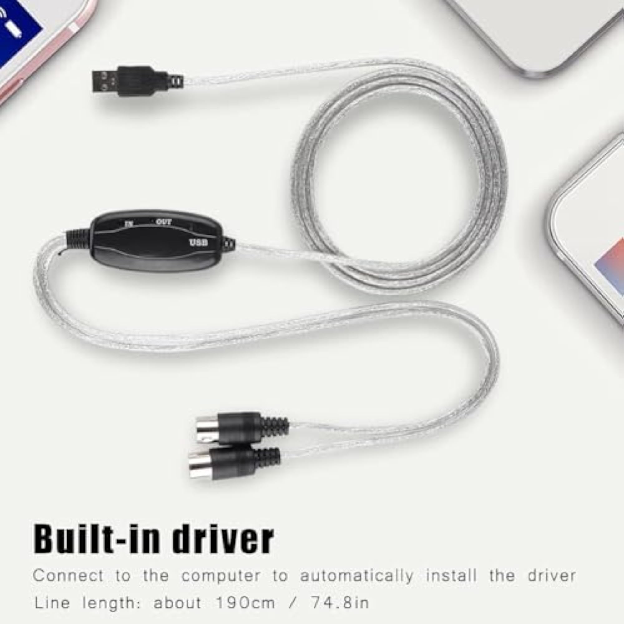USB Midi Cable Lead Adaptor for Musical Keyboard