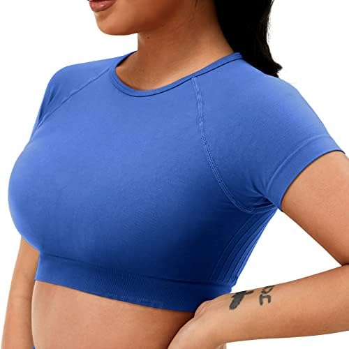 YEOREO Amplify Women’s Seamless Short Sleeve Crop Top Workout Gym Yoga Tops for Women Athletic Shirts Tee
