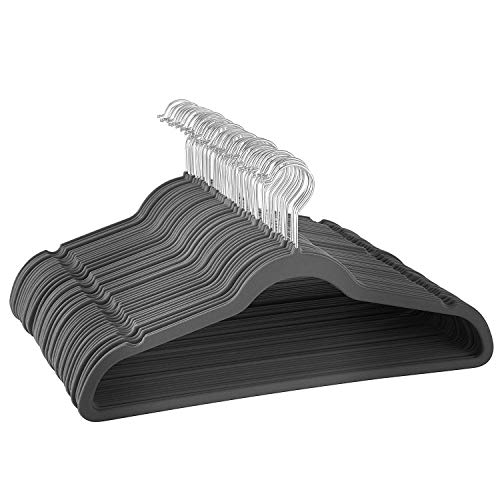 50 Cabide de Veludo Slim Fino Antideslizante Adulto Cinza C/Engate