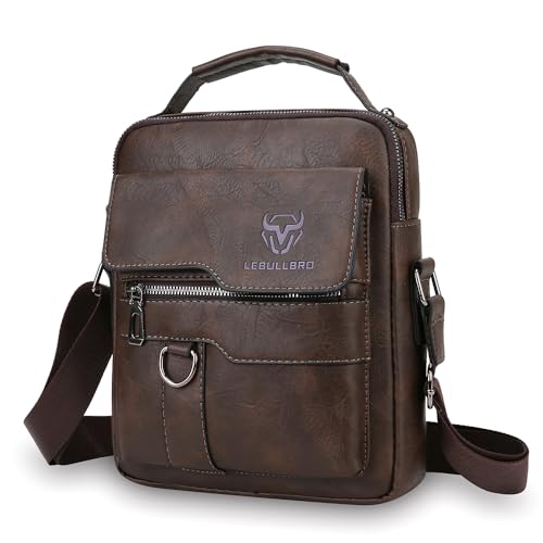 LEBULLBRO Shoulder Bag for Men Crossbody Bags Leather Sling Bag Messenger Bags with Multiple Pockets Business Outdoor