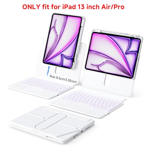 Image of Keyboard Case for iPad Air 13-inch (M2 & M3, 2024 & 2025) and iPad Pro 12.9-inch (3-6 Gen) with Multi-Touch Trackpad, 360 Rotating Stand, Portrait & Raised Modes, Detachable Cover - White