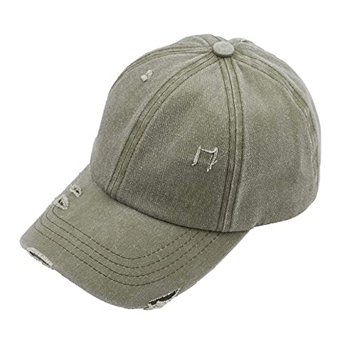 Funky Junque Ladder Back Hat Womens Baseball Cap Distressed Ponytail - Olive #TOP7