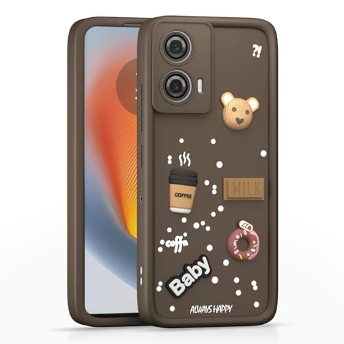 Image of Bintage CASE Cute Fun Taddy Cartoon 3D Ball Bear Milk Cake Coffee Silicon Case Full Body & Camera Protection Back Cover Compatible for Motorola Moto G35 5G - Brown