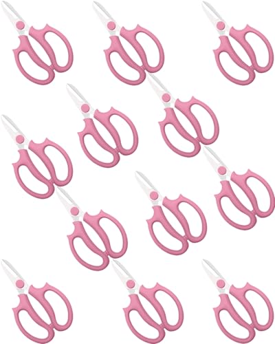 Pink Flower Scissors, Thickened Stainless Steel Floral Pruning Snips – Sharp Garden Clippers for Fresh Flowers, Flower Arrangement Supplies, DIY Floral Cutting Scissor (12 PCS Pink)