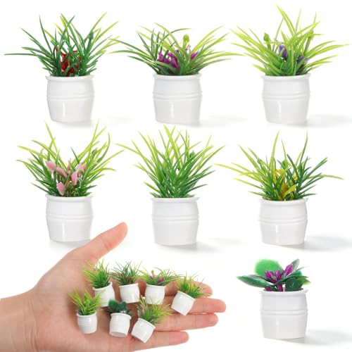7 Pcs Miniature Plants Set, Mini Plant Artificial Potted Greenery,