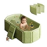 Xtrillogen Faltbare Badewanne,Tragbare Badewanne Kinder,Platzsparende Kinder Wanne mit Abflussstopp,Große Kinderdusche Bathtub für Zuhause und Reisen,Planschbecken für Kleinkind,Hundebadewanne (Grün)