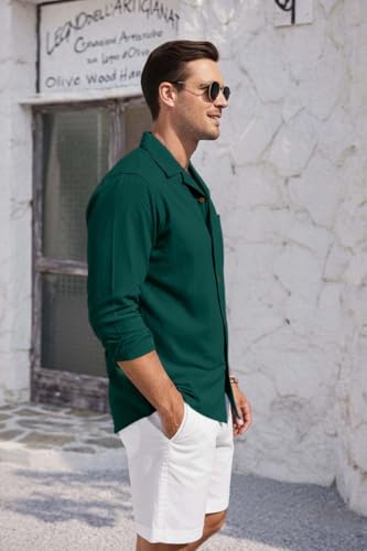 Image of Zombom Men's Cotton Blend Shirt with Full Sleeves Solid Pattern Cuban Collar Neck Line Regular Fit and Standard Length | Solid Shirt for Man Cotton | Shirts for Mans