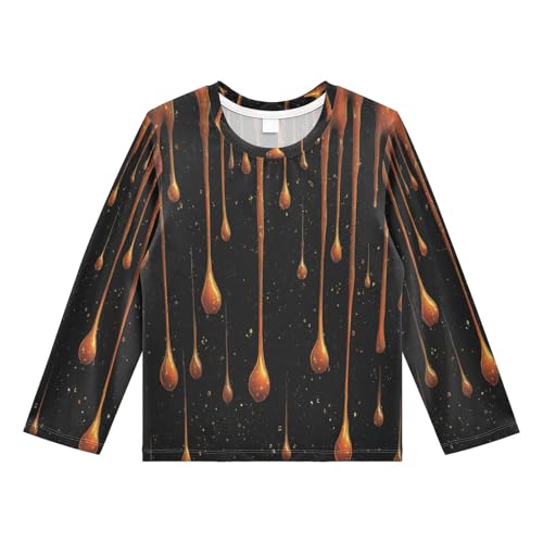 Dripping Honey on Black Boys Rash Guard Long Sleeve UPF 50+ Boys Swim Shirt Quick Dry Shirt for 3-12 Years