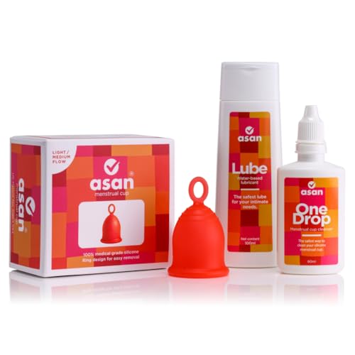 Image of Asan Period Care Bundle | Includes Menstrual Cup With Unique Removal Ring, One Drop Cleanser, Asan Multi-Purpose Lube (Light /medium flow)