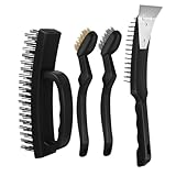 FELTECHELECTR 4pcs Industrial Brush Wire Brush for Paint Removal Rust Cleaning Heavy Duty Stainless Steel Ergonomic Handle for Automotive Kitchen Home