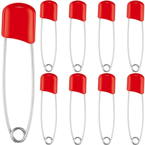 WILLBOND 8 Pcs Large Safety Pins for Clothes,with Bag, Red
