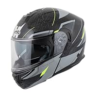 MTR K-4 Evo Klapphelm, als Jethelm & Integralhelm ECE 22.06 Geprüft, Motorradhelm mit Sonnenvisier, Mopedhelm mit Komfort-Innenfutter, Motorradhelm Herren & Damen, Fusion Grau/Neongelb, XXL