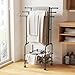 42”H Free Standing Towel Rack,3-Layer Stepped Design with Big Basket,Indoor Outdoor,Towel Holder,Blanket Drying and Display Rack for Large Bath Towels Bathroom Accessories.No Tools Install(Black)