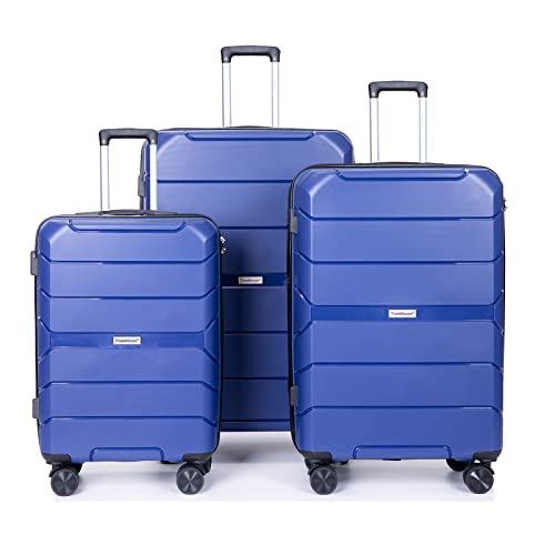 Hardshell Suitcase Spinner Wheels PP Luggage Sets Lightweight Suitcase with TSA Lock,3-Piece Set (20/24/28),Navy