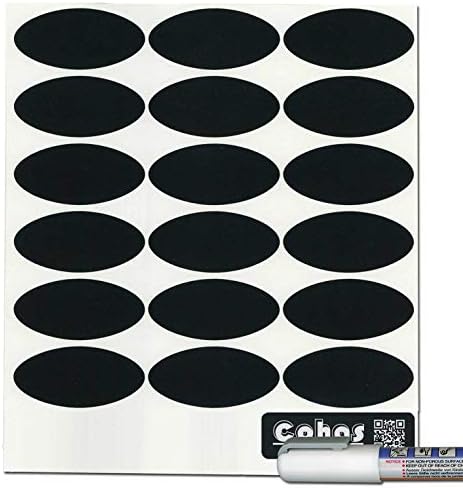 Cohas Chalkboard Labels in Oval Shape for 8 and 12 Ounce Quilted Crystal Jelly Jars Includes Liquid Chalk Marker and 54 Labels, Fine Tip, White Marker