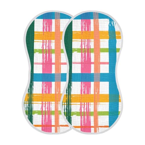 Baby Burp Cloths, Soft Absorbent Burping Cloths for Babies, Cotton Milk Spit Up Rags, Large Size for Newborns, Baby Boys and Girls (Rainbow Plaid)2