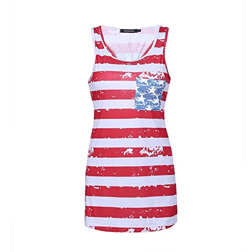 Womens American Flag Tank Tops 4Th July Clothes Usa Stars Stripe Printed Casual Sleeveless Patriotic T-Shirts Size L #TOP19
