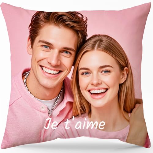 Bemaystar Cadeau-Personnalisé Coussin-Personnalisé Photo, Taie d'oreiller Décoration avec Insert Optionnel Impression Recto, Oreiller Personnalisé Cadeau Saint Valentin Femme Homme(35x35)