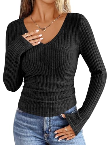 ANRABESS Womens Long Sleeve Shirts V Neck Ribbed...