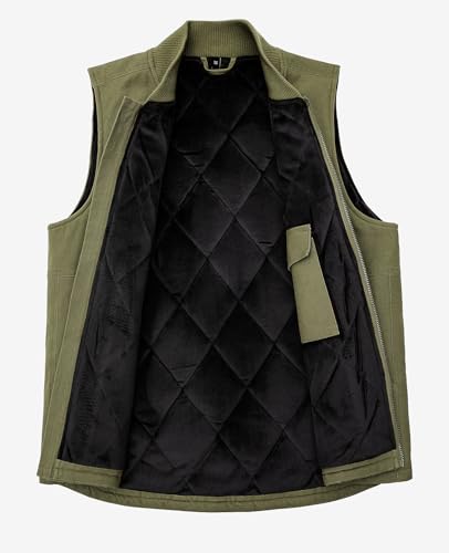 Image of ZENTHACE Mens Quilted Lined Duck Canvas Work Vest,Brass Zip Up