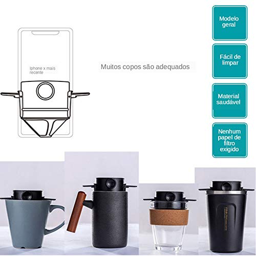 JUNKAI Filtro de café reutilizável, coador de café portátil de aço inoxidável com filtro de alça dob