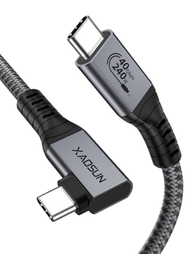 XAOSUN 240W USB4 for Thunderbolt 4 Cable 1M, 40Gbps USB C Thunderbolt Cable 90 Degree [USB-IF Certified],8K@60Hz USBC Video Cable,Compatible with MacBook Pro,iPhone 16/17 Pro Max,iPad Pro,eGPU,SSD