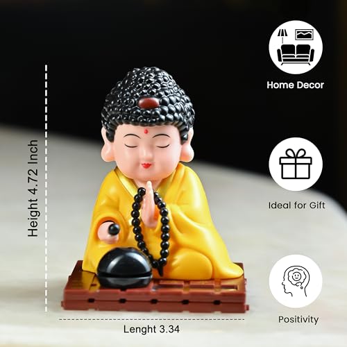Image of ZAICUS 10 cm Solar-Powered Namaste Buddha Statue | Lucky Charm | Cute Solar Monk Decoration | Creative Gift for Home, Office, or Car | Golden Finish