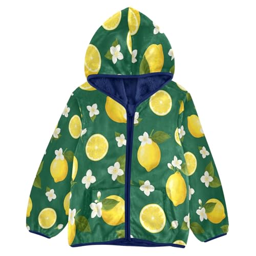 Lemon Slice Flower Green Toddler Fleece Jacket Girl Boys Hooded Fleece Jacket Coat Warm Outwear Zip-up 3-10T