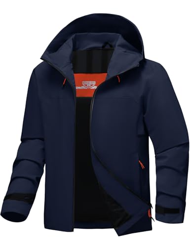 Mens Rain Jacket Waterproof Lightweight Windbreaker Hooded Softshell Jacket for Hiking Travel Outdoor Performance