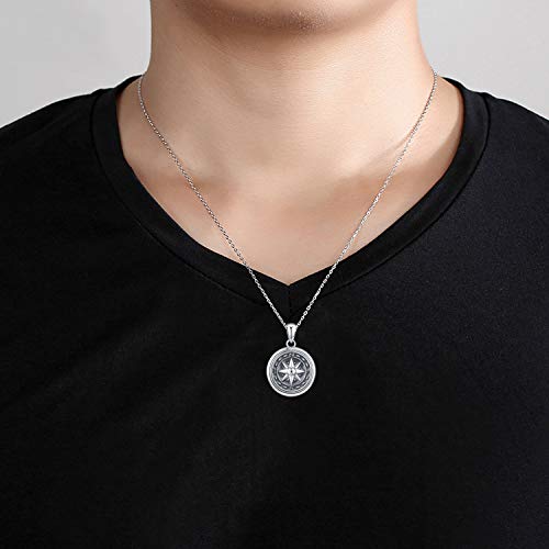 Medaillon Halskette Sterling Silber Kompass Foto Medaillon Memory Anhänger Halskette für Frauen Männer Mädchen - 18 \+ 2\ Silberkette …