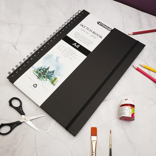 Image of Notehouse A4 Sketchbook Hard Bound Made for Artist 140 GSM Art Notebook (30x21 cm) | 80 White Unruled Pages | Thick Smooth Drawing Paper | Black Hard Cover
