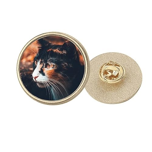 Broche chat marron ronde en métal doré M, une idée cadeau idéale pour passionnés