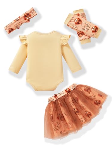 Baby Girl Outfits Long Sleeve Crewneck Romper+Tutu Skirt+Leg Warmer+Headband Holiday Dress Newborn to 18 Months2