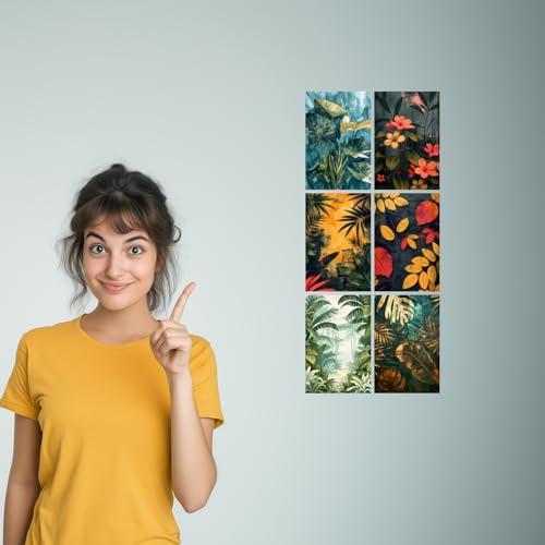 Image of SiddArtify Tropical Botanical Art Prints Set - Teal - Gold - Coral Leaves - Flowers - Set of 2-4x6 Inch - Board (Pack of 6) - Sticker (Pack of 6) Wall Room Decoration art Poster Prints