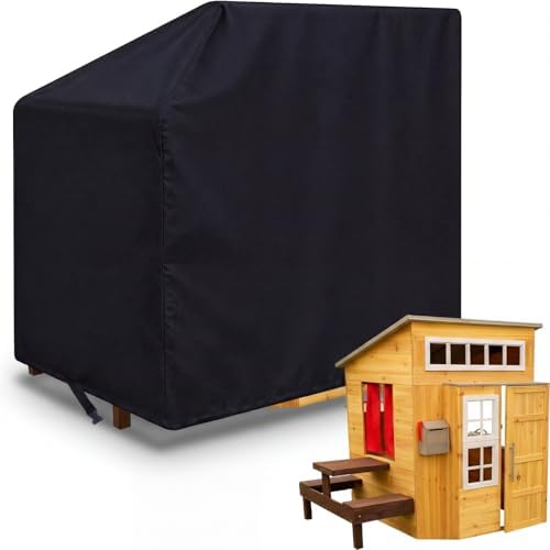 Playhouse Cover Outdoor Wooden Kids Playhouse Covers for Outside, 76″L x 51″w x 61″h, Waterproof, Sun Protection Dust, Easy to Put on, Heavy Duty Oxford Fabric, Black