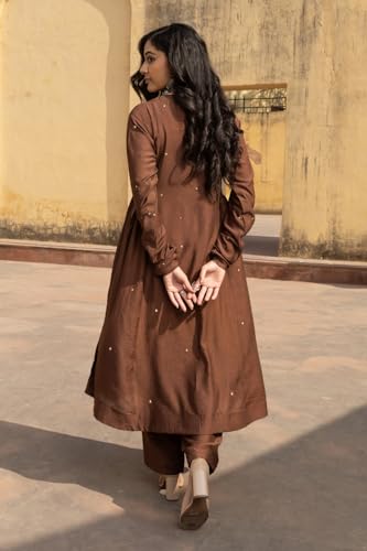 Image of ANNI Designer Women Ethnic Kurta Pant Set Rayon Viscose Straight Fit Solid Embroidered Dupatta Traditional Indian Wear Outfit Suitable Casual Festive Office Styling