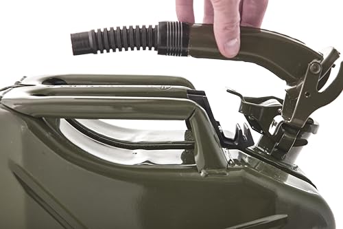 Image of Oxid7 Metal Petrol Can 20 Litres with Spout Silver Flexible UN Approval Fuel Canister Suitable for Petrol, Diesel & Bio-Ethanol [Olive Green]