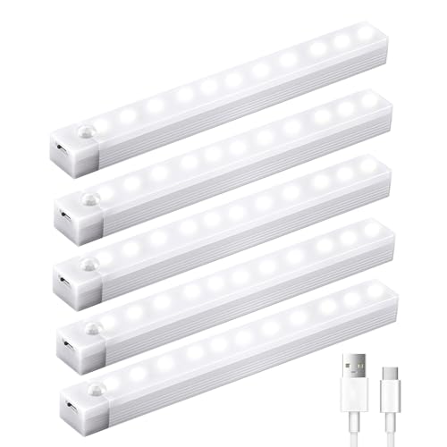 5 Pack Motion Sensor Under Cabinet Lights with Magnetic, LED Rechargeable 8 Inch Under Counter Closet Lights for Wardrobe Cupboard Kitchen