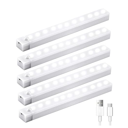 5 Pack Motion Sensor Under Cabinet Lights with Magnetic, LED Rechargeable 8 Inch Under Counter Closet Lights for Wardrobe Cupboard Kitchen