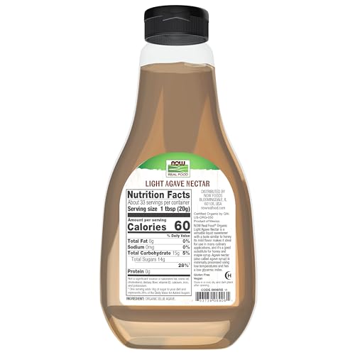 NOW Foods, Certified Organic Light Agave Nectar, Blue Agave, Certified Non-GMO, Low-Glycemic Sweetener, Kosher, 23.2-Ounce