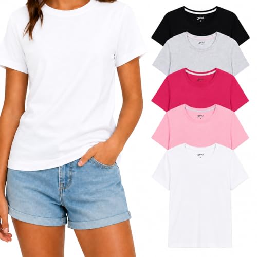 Image of Brix Girls Short Sleeve T-Shirts 5 Pack - Soft Cotton Tees, Breathable Everyday Tops, Tagless Comfort.