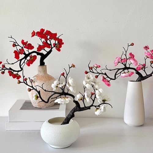 Filteilect Ramo de flores artificiales de plástico para decoración del hogar, flores rojas de invierno (B)