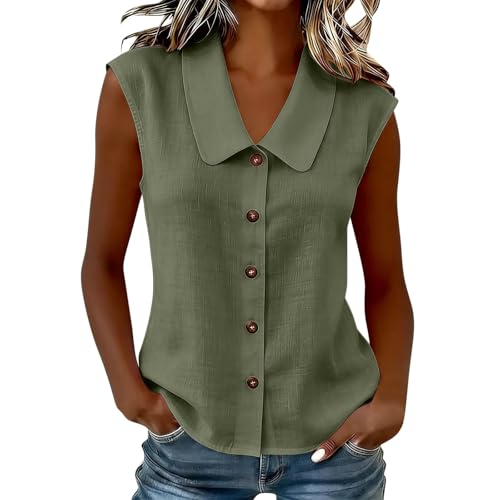 Chemisier Femme Chic et Élégant, Chemisiers et Blouses Femme D'Été sans Manches Coupe Fluide Respirant Col en Revers Bouton Lâche Respirant Couleur Unie...