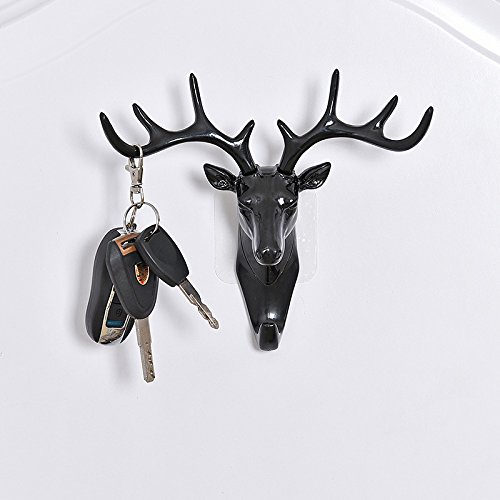 2 Stück Kreative Hirschkopf Klebehaken Hirschkopf Einzelwandhaken Tierhänger Harz Hirschkopf Wandskulptur Tierkopf Wandbehang Harz Hirschkopf Heimdekoration (schwarz) Cover