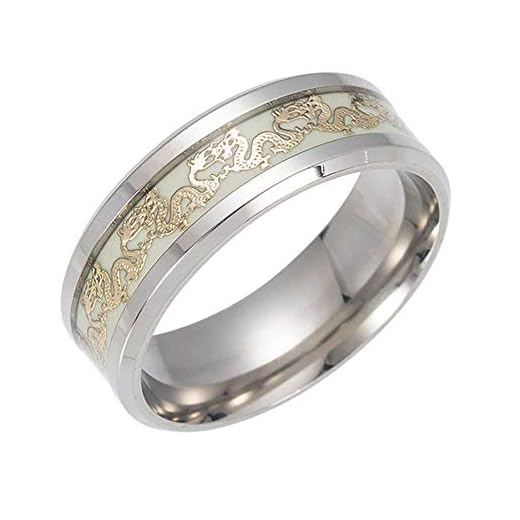 PAMTIER herr dam rostfritt stål kolfiber keltisk drake mönster bröllop band ring e rostfritt stål, N 1/2, colore: Silver, Gold Dragon (Luminous), cod. 88LYZ-JWR045-07