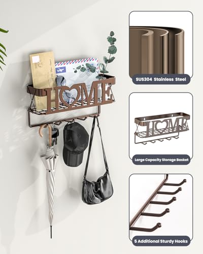 Key-Holder-for-Wall-Self-Adhesive-Key-Holder-Wall-Mount-with-5-Key-Hooks-1102-L275-W492-H-Mail-Organizer-Wall-Mounted-Key-Hanger-for-Wall-Entryway-Home-Decor-Bronze