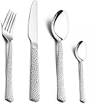 HaWare 24 Pieces Cutlery Set, Stainless Steel Hammered Flatware Silverware Include Knife Fork Spoon, Service for 6, Mirror Polish & Dishwasher Safe, Home/Kitchen/Party