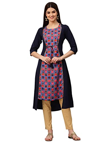 Image of Women's Crepe Jacket Kurta (ALC9141N Navy Blue 4XL)